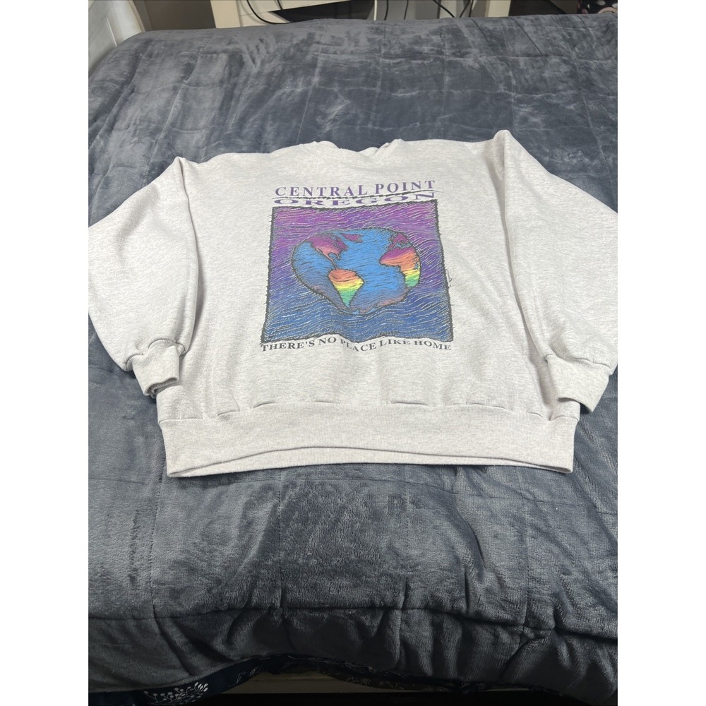 VINTAGE Sweater Adult XL Wisconsin there's no place like home Color Gray 90s
